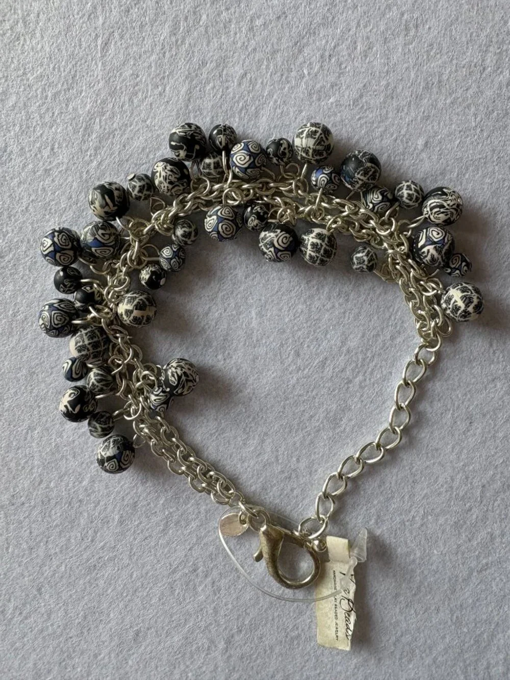 Viva Beads Artisan Blue, Black Swirl Polymer Clay Bead Necklace & Bracelet Set